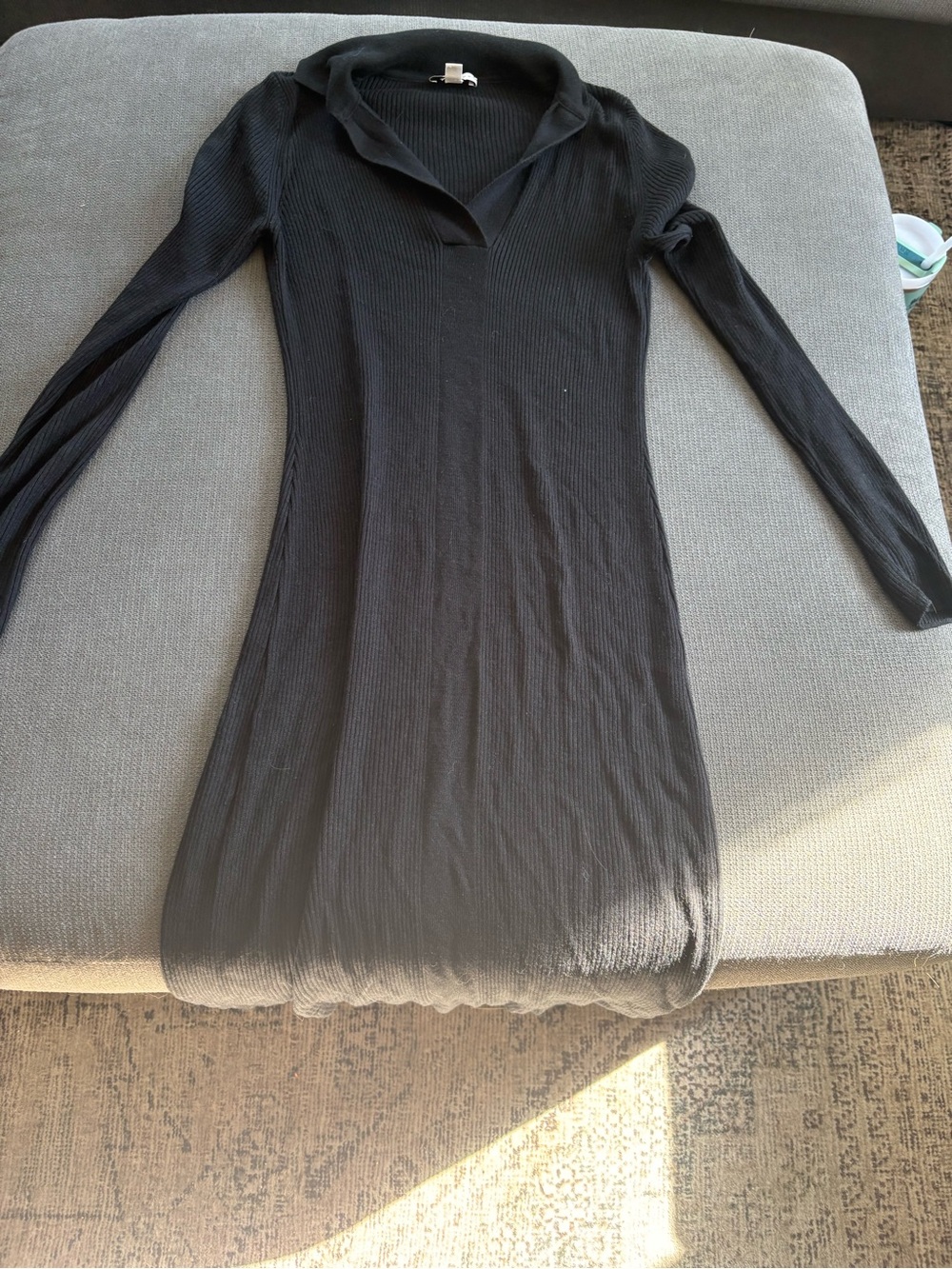 Topshop Black Ribbed Long-Sleeve V-Neck Bodycon Dress